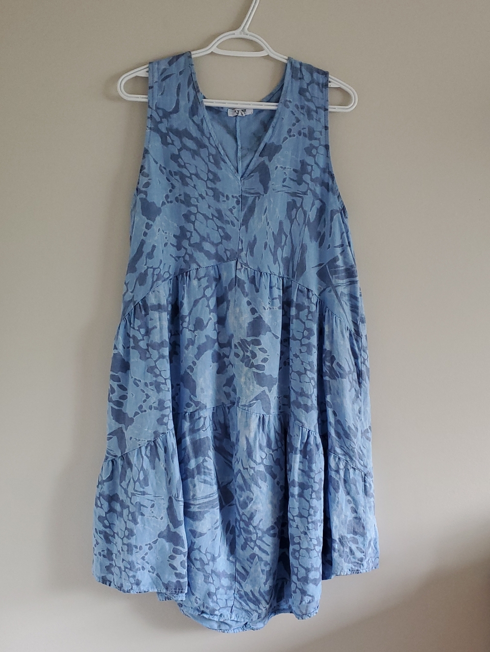 Rosemarine Light Blue Sleeveless Tiered Linen Dress Sz M Summer Boho Relaxed Fit